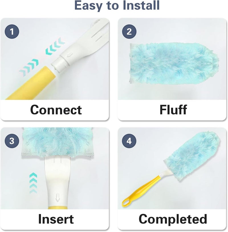 EAYBOMC 60 Count Duster Refills Compatible with Swiffer Duster 360 Heavy Duty Refills Multi Surface with 1 Short Handle and 1 Long Handle - Image 5